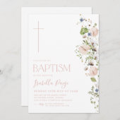 Floral Girls Taufe Christening Einladung (Vorne/Hinten)