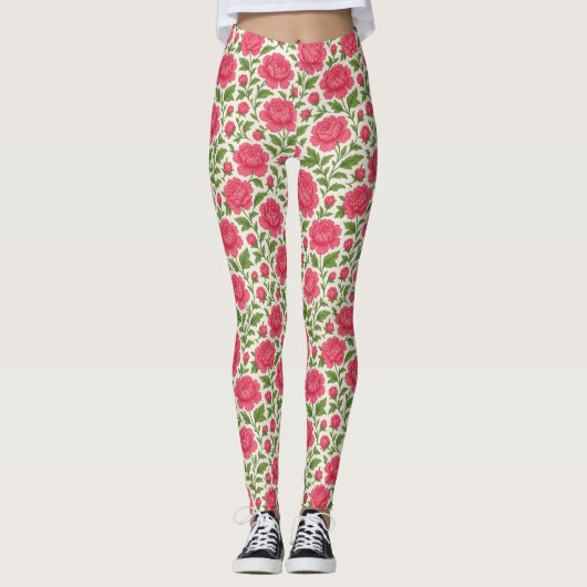 Floral Girly Lush Pink Peonies Leggings (Vorderseite)