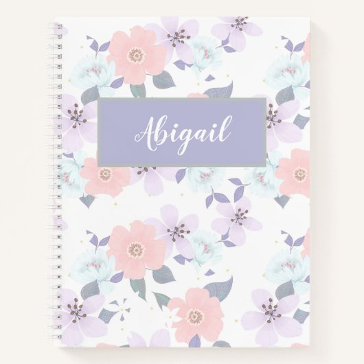 Floral Girly Modern Name Spiral Notebook Notizblock (Vorderseite)