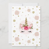 Floral Glam Gold Glitzer Unicorn Kinderdusche Einladung (Rückseite)