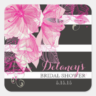 Floral Glam Striped Brautparty Gefälligetags Quadratischer Aufkleber