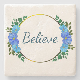 Floral Glaube Blauer Text Entspannung Erinnerung f Steinuntersetzer