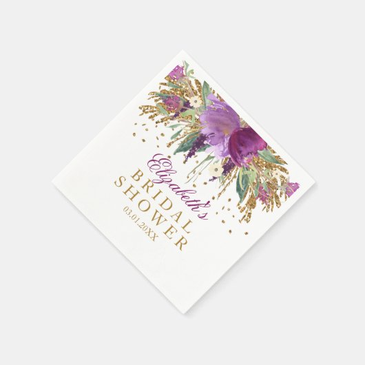 Floral Glitzer Amethyst Brautparty Napkins Serviette (Ecke)