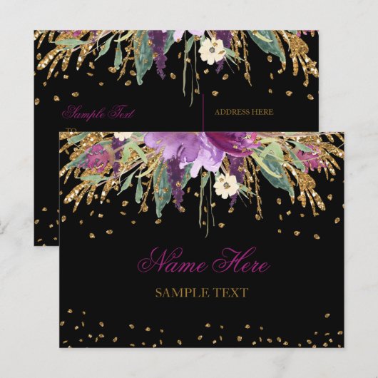 Floral Glitzer Amethyst Postkarte (Vorne/Hinten)