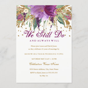 Floral Glitzer Amethyst Vow Renewal Jahrestag Einladung