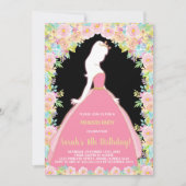 Floral Glitzer Black Pink Princess Birthday Einladung (Vorderseite)