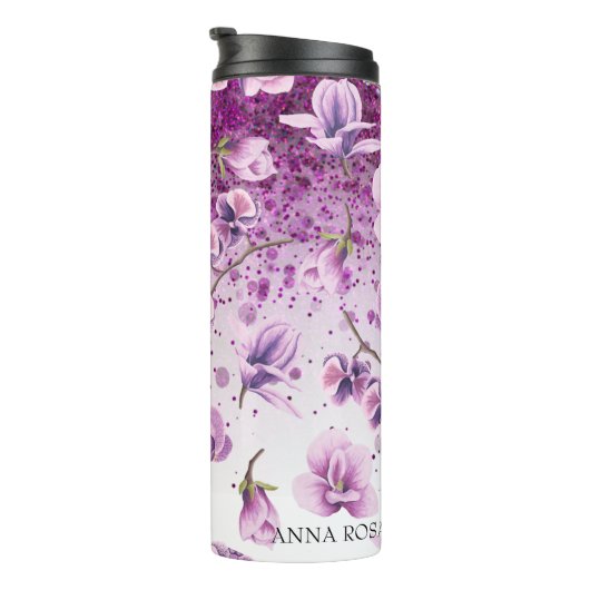 *~* Floral Glitzer Girly Confetti Thermal Tumbler Thermosbecher (Nach rechts gedreht)
