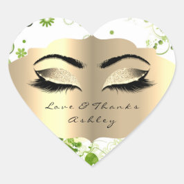 Floral Glitzer Gold Lash Eyes Liebe & Danke Girl Herz-Aufkleber