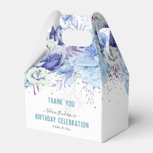 Floral Glitzer Light Blue Happy Birthday Favor Box Geschenkschachtel