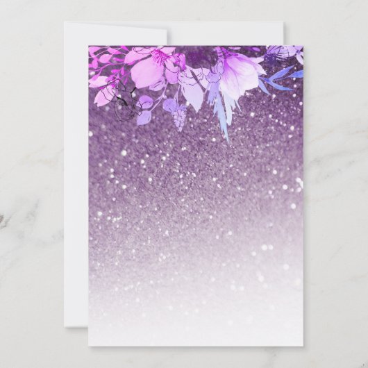 *~* Floral Glitzer Moderner Lila AR10 Hochzeit Einladung (Rückseite)