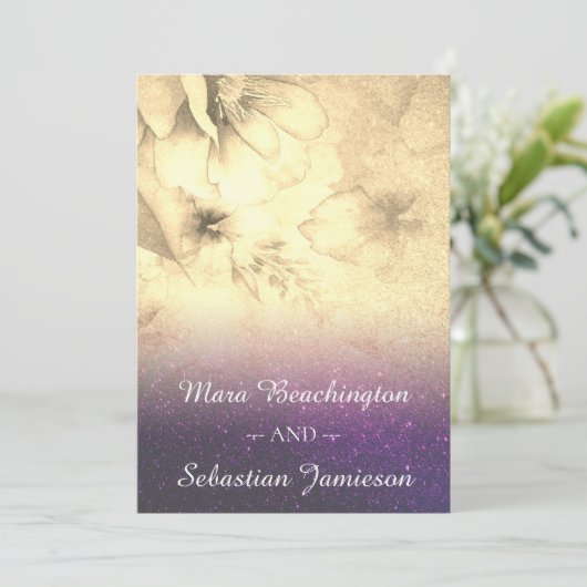 *~* Floral Glitzer Ombre Wasserfarbe Hochzeit Einladung (Stehend Vorderseite)