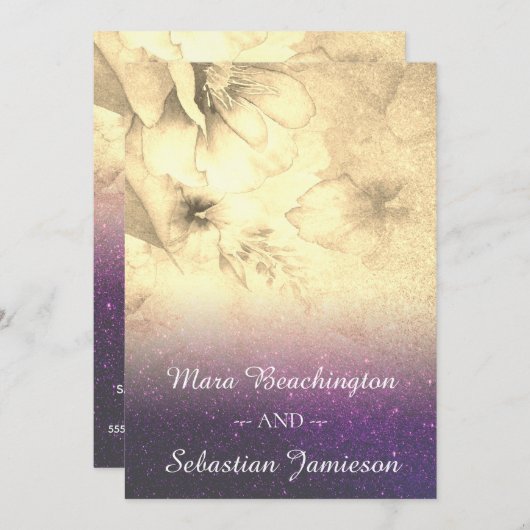 *~* Floral Glitzer Ombre Wasserfarbe Hochzeit Einladung (Vorne/Hinten)
