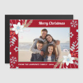 Floral Glitzer Snowflakes Rotes Weihnachtsfest Fot Magnetkarte (Vorne/Hinten)