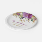 Floral Glitzer Sparkling Amethyst 90. Geburtstag Pappteller (Schrägansicht)