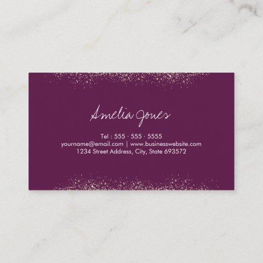 Floral Glitzer Sparkling Amethyst Business Card Visitenkarte (Rückseite)