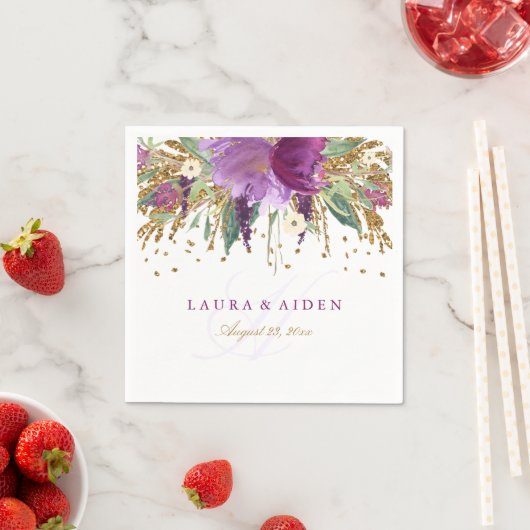 Floral Glitzer Sparkling Amethyst Wedding Napkin Serviette (Beispiel)