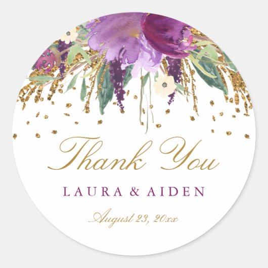 Floral Glitzer Sparkling Amethyst Wedding Stickers (Vorderseite)