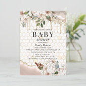 Floral Glitzer Tropfen Marble Baby Dusche Einladung (Stehend Vorderseite)