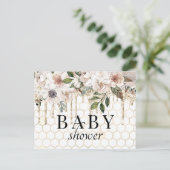 Floral Glitzer Tropfen Marble Baby Dusche Postkarte (Stehend Vorderseite)