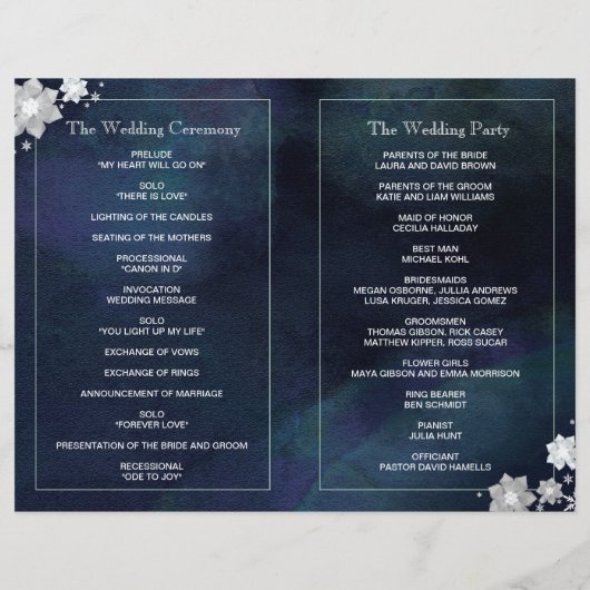 Floral Glitzer Winter Wedding Bi Fold Programm (Rückseite)