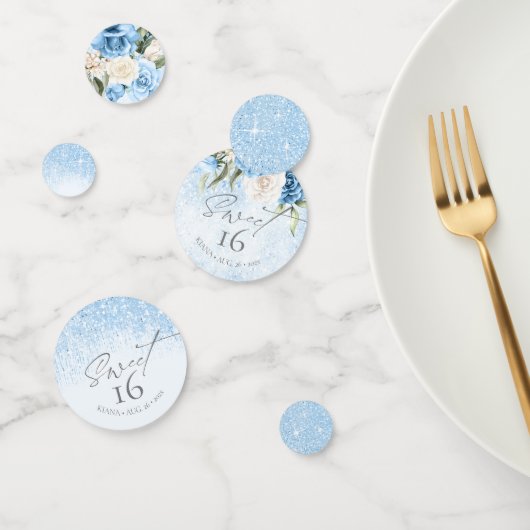 Floral Glitzern 16 . Geburtstag Blue ID912 Konfetti (Gruppe)