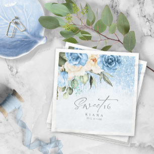 Floral Glitzern 16 . Geburtstag Blue ID912 Serviette
