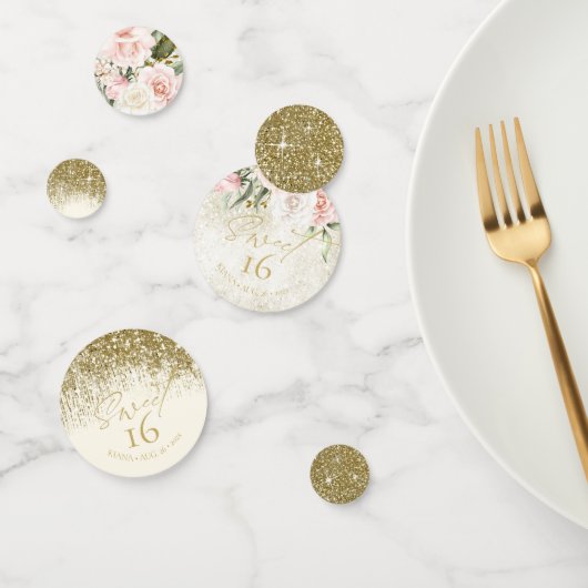 Floral Glitzern 16 . Geburtstag Gold ID912 Konfetti (Gruppe)