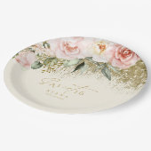 Floral Glitzern 16 . Geburtstag Gold ID912 Pappteller (Schrägansicht)