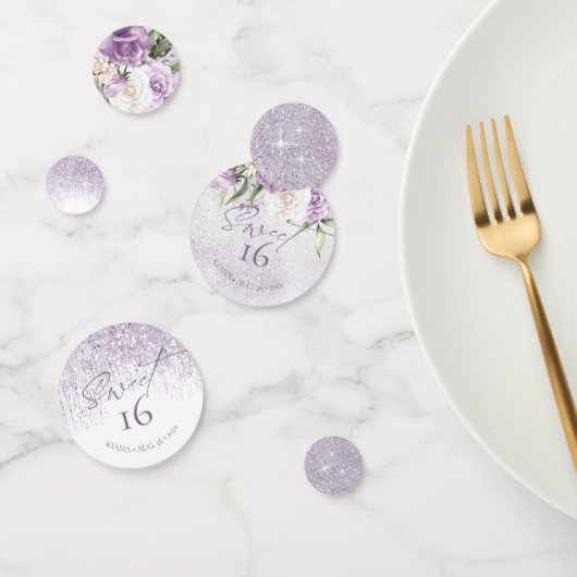 Floral Glitzern 16 . Geburtstag Mauve ID912 Konfetti (Gruppe)