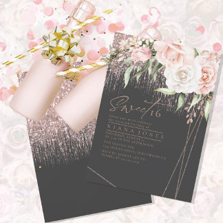 Floral Glitzern 16 . Geburtstag Rose Gold/Blk ID91