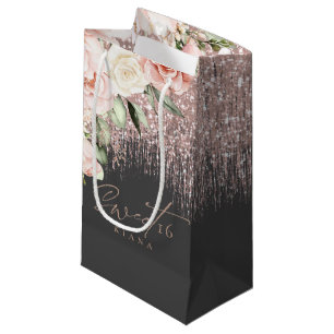 Floral Glitzern 16 . Geburtstag Rose Gold/Blk ID91 Kleine Geschenktüte