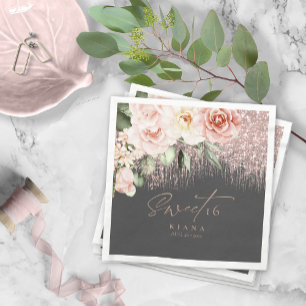 Floral Glitzern 16 . Geburtstag Rose Gold/Blk ID91 Serviette