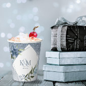 Floral Glitzern Wedding Initials Dusty Blue ID889 Pappbecher