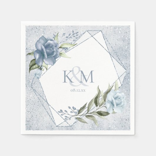 Floral Glitzern Wedding Initials Dusty Blue ID889 Serviette (Vorderseite)
