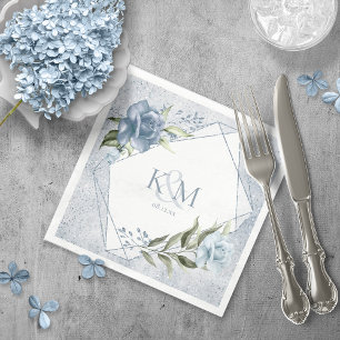 Floral Glitzern Wedding Initials Dusty Blue ID889 Serviette