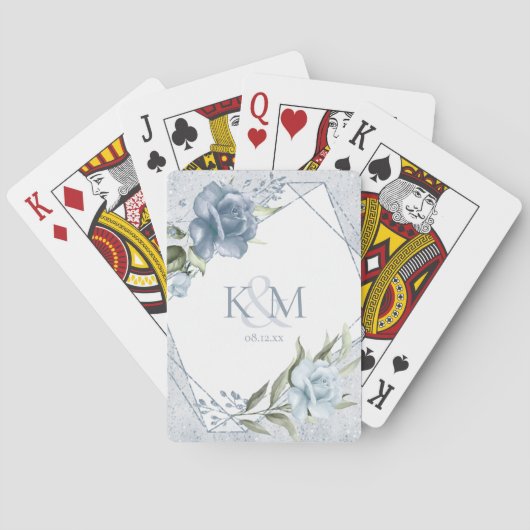 Floral Glitzern Wedding Initials Dusty Blue ID889 Spielkarten (Rückseite)
