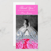 Floral Glitzy Quinceanera 16 . Geburtstag Lace Dankeskarte (Vorne/Hinten)