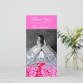 Floral Glitzy Quinceanera 16 . Geburtstag Lace Dankeskarte (Stehend Vorderseite)