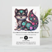 Floral Glow Wolf Geburtstag Einladung (Stehend Vorderseite)