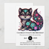 Floral Glow Wolf Geburtstag Einladung (Vorne/Hinten)