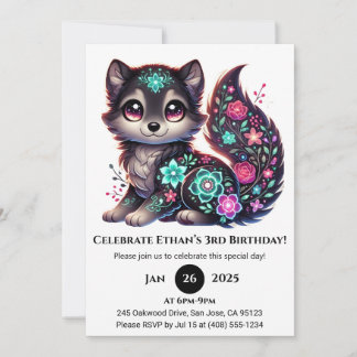 Floral Glow Wolf Geburtstag Einladung