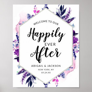 Floral glücklich immer nach Hochzeit Empfang Zeich Poster