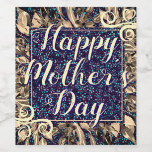 Floral glücklicher Muttertag Elegant Navy Gold Boh Weinetikett