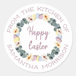 Floral glücklicher Ostereier Kranz aus der Küche v Runder Aufkleber