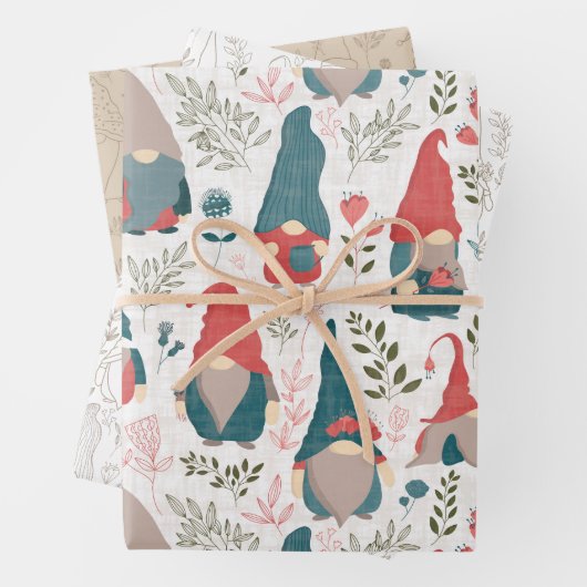 Floral Gnome 3 Pack Geschenkwrap Geschenkpapier Set (Beispiel)
