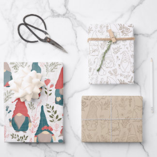 Floral Gnome 3 Pack Geschenkwrap Geschenkpapier Set