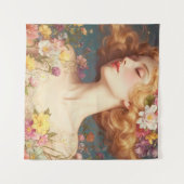 Floral Goddess Vintage Wall Tapestry Wandteppich (Vorderseite (Horizontal))