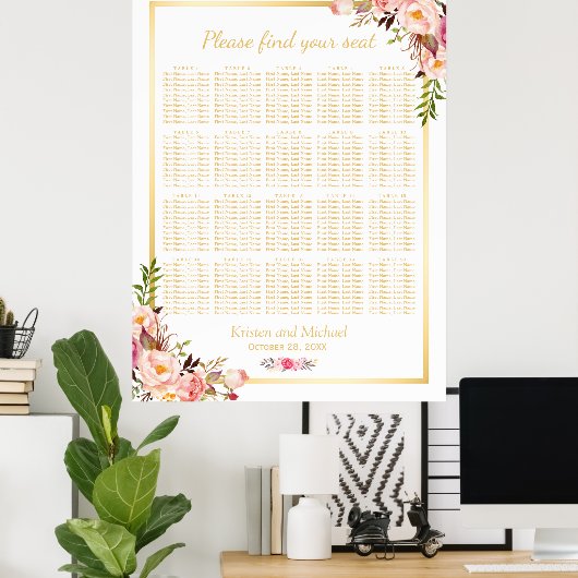 Floral Gold | 20 Hochzeitstabellen Poster (Heimbüro)