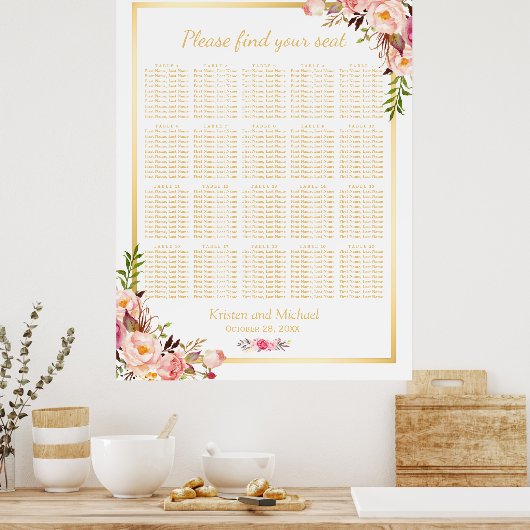 Floral Gold | 20 Hochzeitstabellen Poster (Küche)