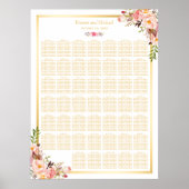 Floral Gold | 40+ Tische Hochzeitsstichtabelle Poster (Vorne)